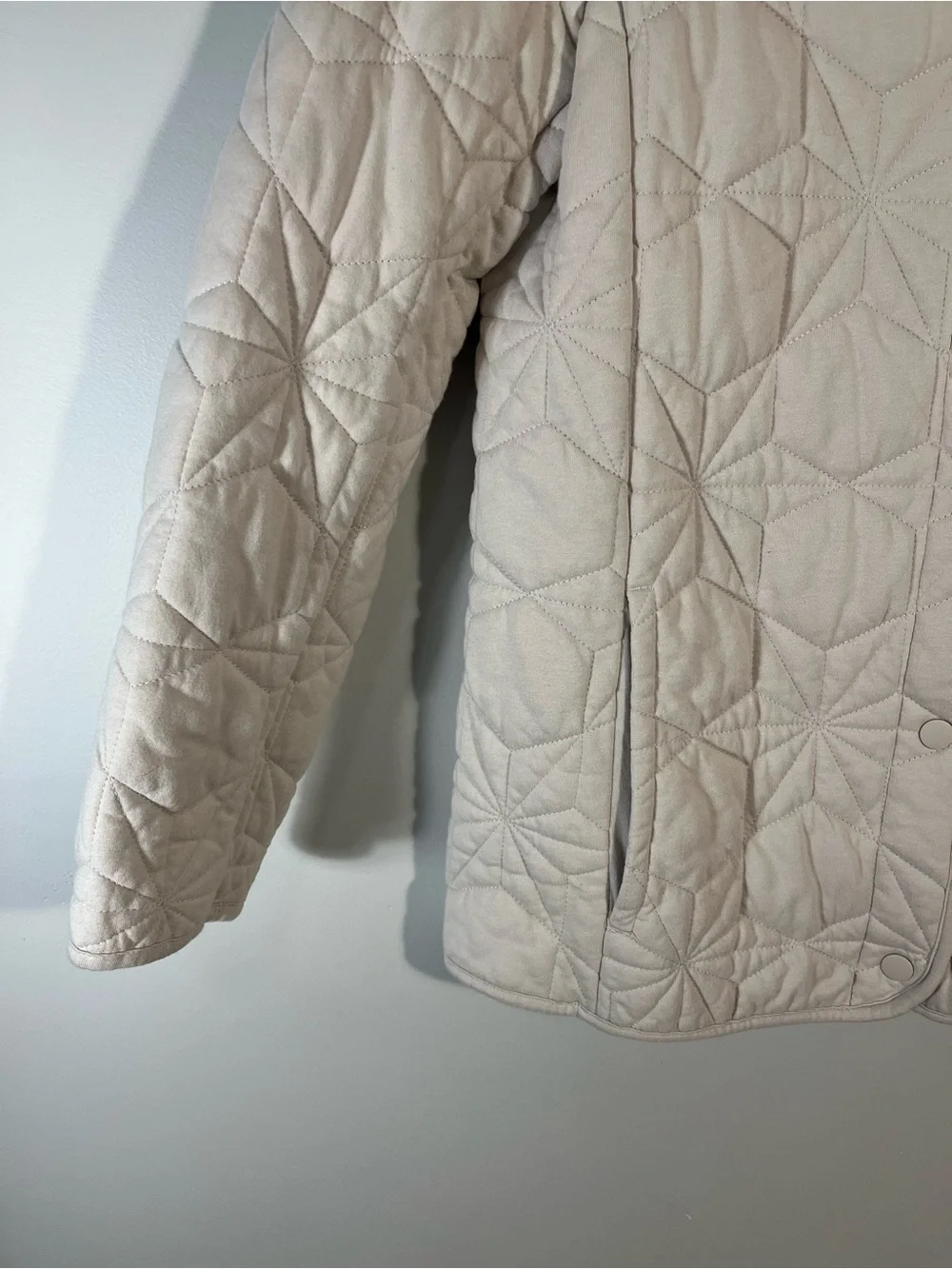 LANDS' END Cotton Quilted Insulated Jacket Light Stone Cabin Core M 10-12
